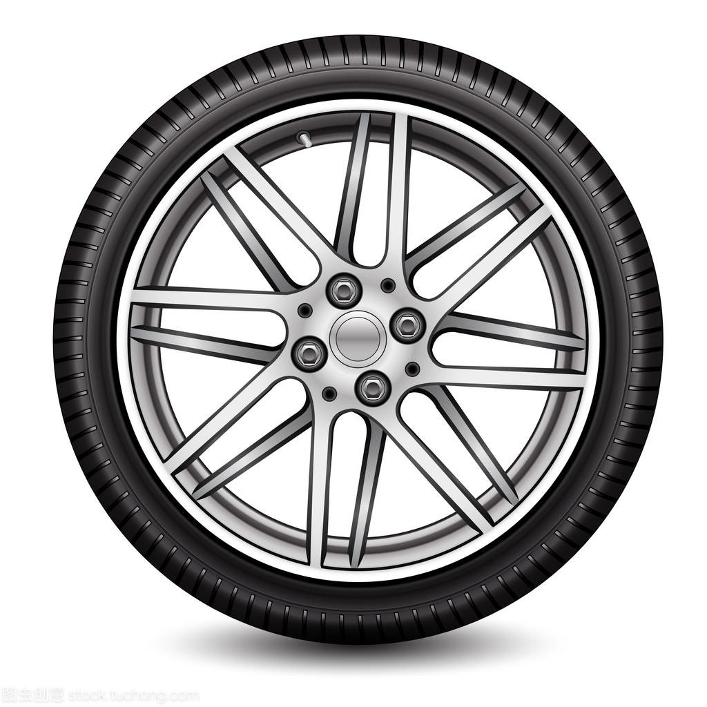 徑向輪汽車合金輪胎上白色背景矢量圖
